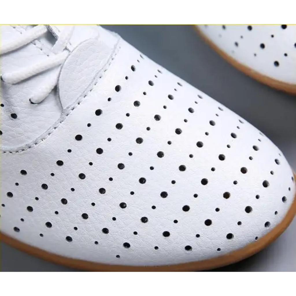 Women Hollow Out Oxford Shoes Girls Ballerina Soft Sole Flats Genuine Leather Loafers Summer Lace Up Flats Shoes