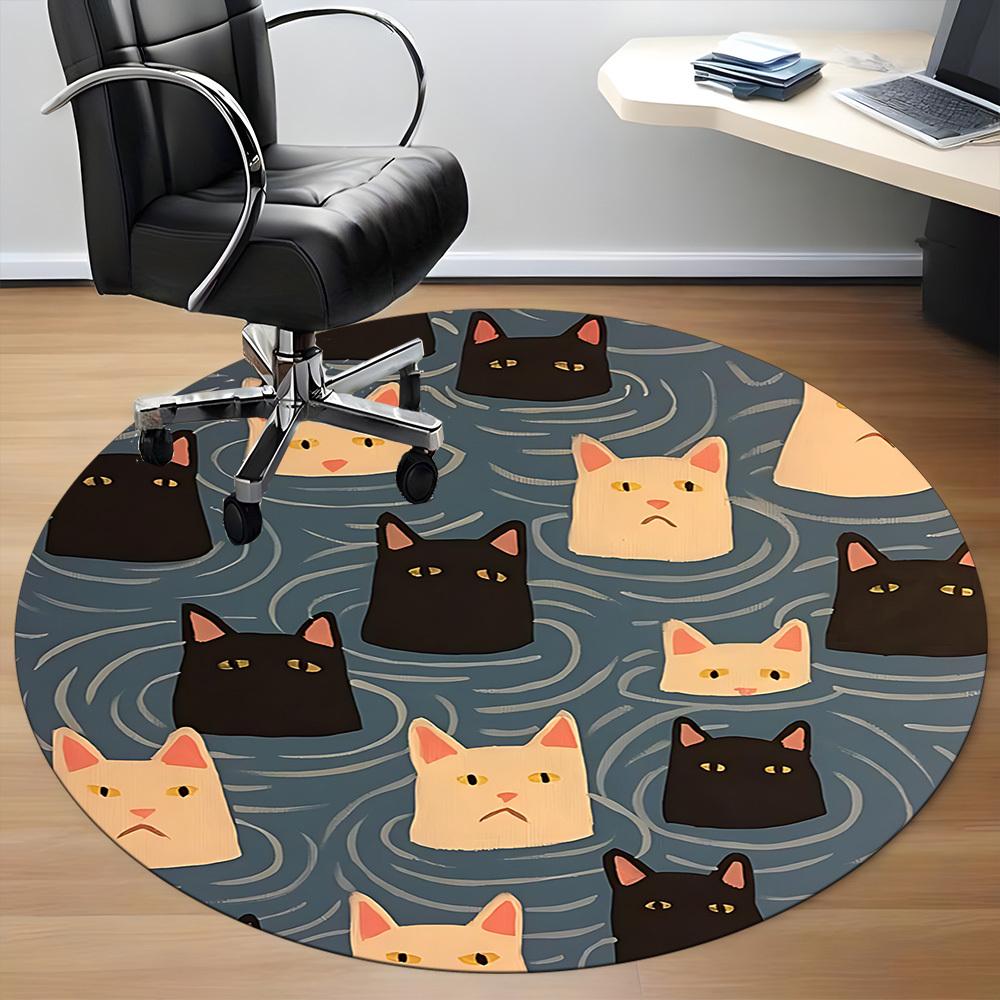 1pc Cat Water Office Round Area Rug, Under Office Chairs Bedroom Living Room Home Decor, Room Deco