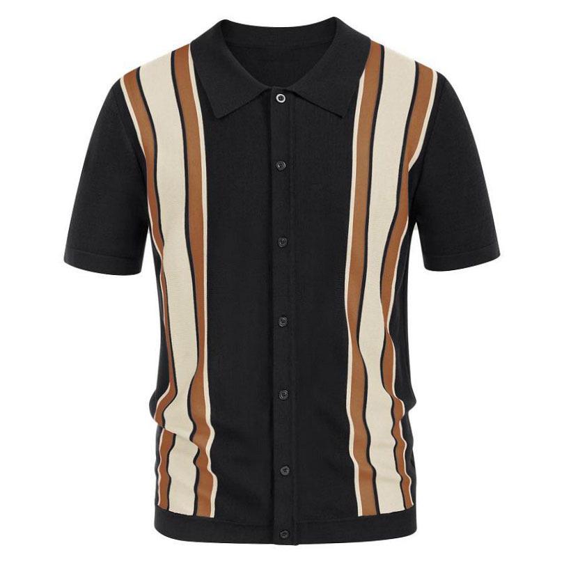 Europe and The United States Men's Summer New Cardigan Knit Stitching Color Contrast Top Business Leisure POLO Shirt Men M-3XL