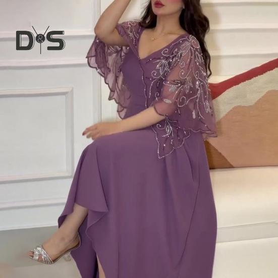Dámské večerní šaty A-line Květinová výšivka Šátek Jednobarevný Velký lem Bez rukávů Elegantní styl Plesové maxi společenské šaty Plesové šaty