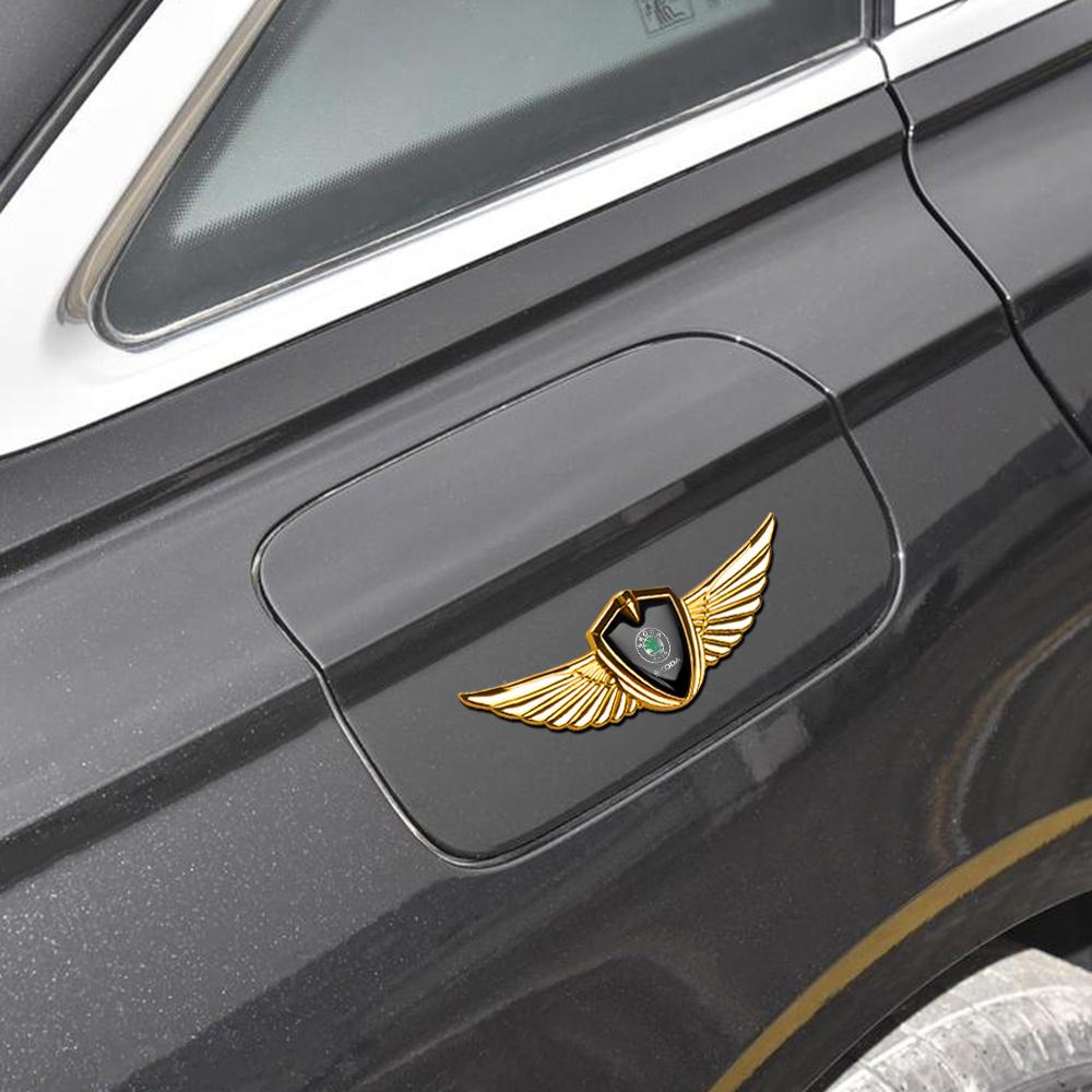 cycr3 3D Metal Car Styling Wings Trunk Side Window Body Sticker Decal Accessories For Skoda Kodiaq Octavia Enyaq Kamiq Scala Rapid MK2