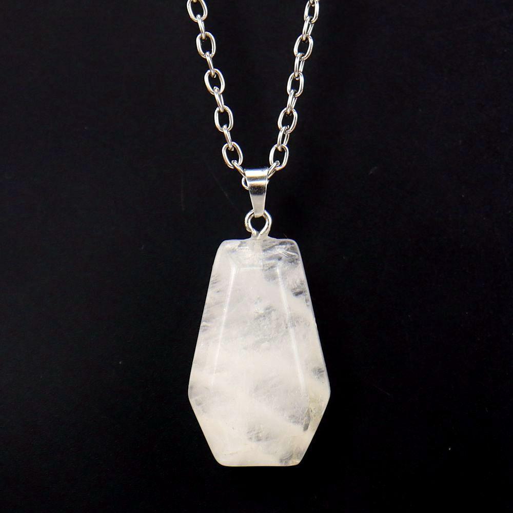 Natural Crystal Stone Mini Coffin Board Pendant Necklace Halloween Necklace Ornament N671