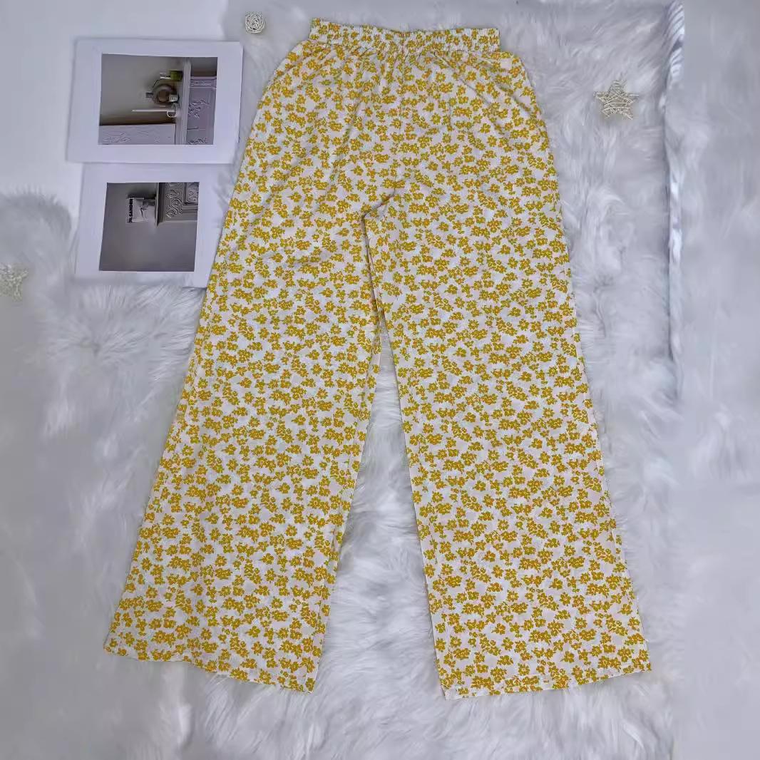 

GMXIA Весенне-летние повседневные свободные широкие брюки с высокой талией и мелким цветочным принтом XXL жёлтый
