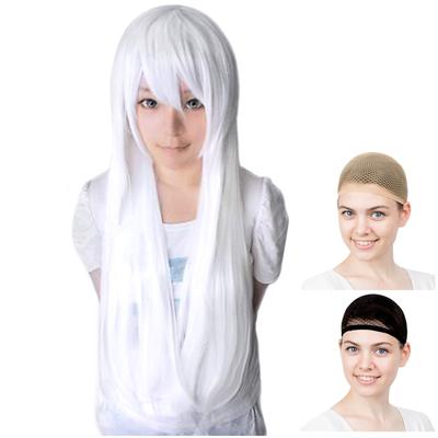 Pouzdro Eden Parukový Cosplay, Dlouhý, Rovný, 80 cm, Bílá, Čistě bílá, Sada 2 síťek na paruku