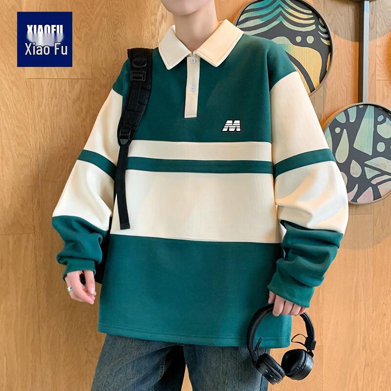 Men s Color Block Lapel Pullover Shirt 3XL
