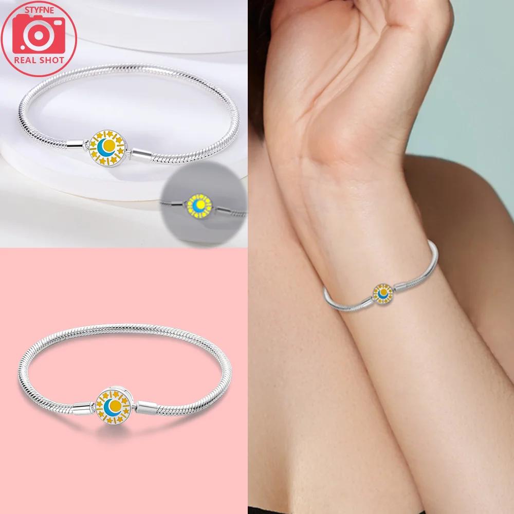 Colorful Dreamy Star Moon Bead Bracelet Fixed Chain Unicorn Women 925 Silver Bracelet Jewelry Anniversary Fine Gift