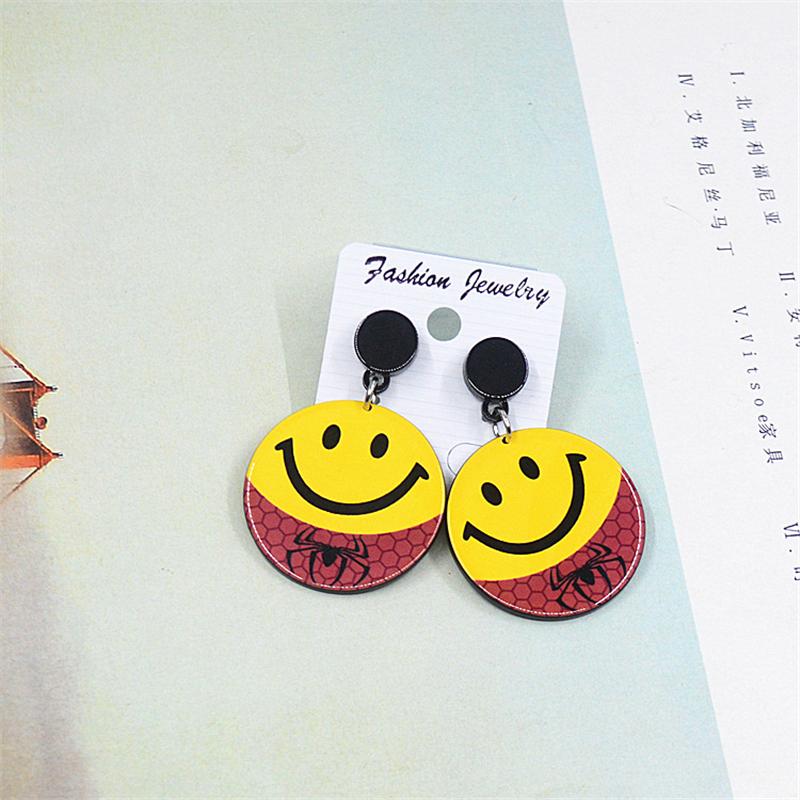 

Забавные круглые серьги-капли со смайликом для женщин, акриловые европейские уличные женские вечерние ювелирные изделия, подарок друзьям