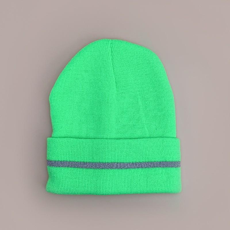 Unisex Knit Beanie With Reflective Stripes Outdoor Sports Warm Daily Wear