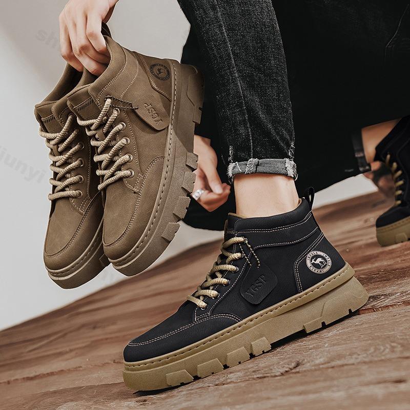 Fashion Men's Retro Style High Top Thick Soled Casual Shoes 2025 Autumn Fashion Trend Versatile Comforatble Non Slip Chunky Shorts Boots