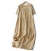 Real Shot Summer New Cotton and Linen Literary and Retro Medium and Long Short-sleeved Dress Women