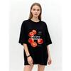 Oversized T Shirt Black Tomatoes Print With My Love Tomatoes Text Casual Wear For Women Summer Outfits Streetwear Fashion Trendy Top