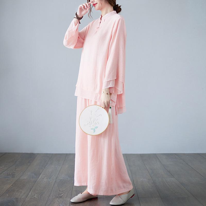 

Весенний Дзен Чай 2025 Комплект из двух предметов - Ретро китайский стиль Наряд для йоги XX-Large розовый