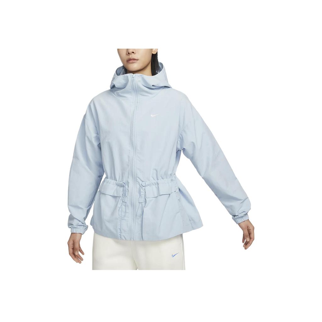 Nike Solid Color Logo Drawstring Hooded Woven Jacket Women Jacket Sky-Blue FN3670-440