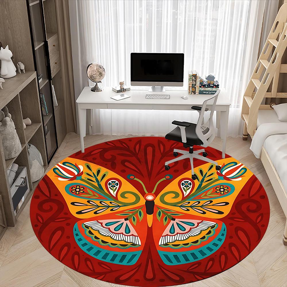 1 Stück Schmetterling Mandala Büro Runder Teppich, Matte Geeignet für Büro, Unter Bürostühlen Schlafzimmer Wohnzimmer Heimdekoration, Raumdeko