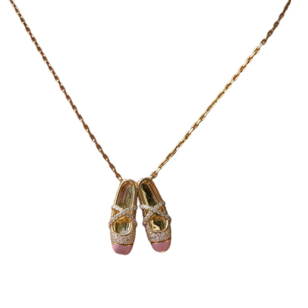 Dainty Ballet Shoe Pendant Necklace With Elegant Crystals Accent Elegant Jewelry Decoration for Trendy Women Girls