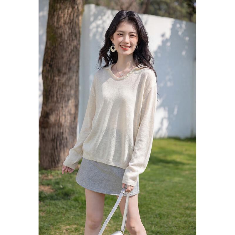 ITISF4 Korean Style Loose Fit Hooded Knit Long Sleeve Tee