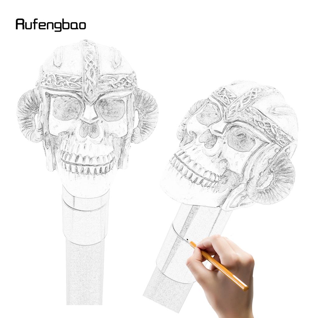 White Resin Skull  Ram's Horn Helmet Head Walking Cane Fashion Decorative Steel Stick Gentleman Performance Stage Cane 93cm