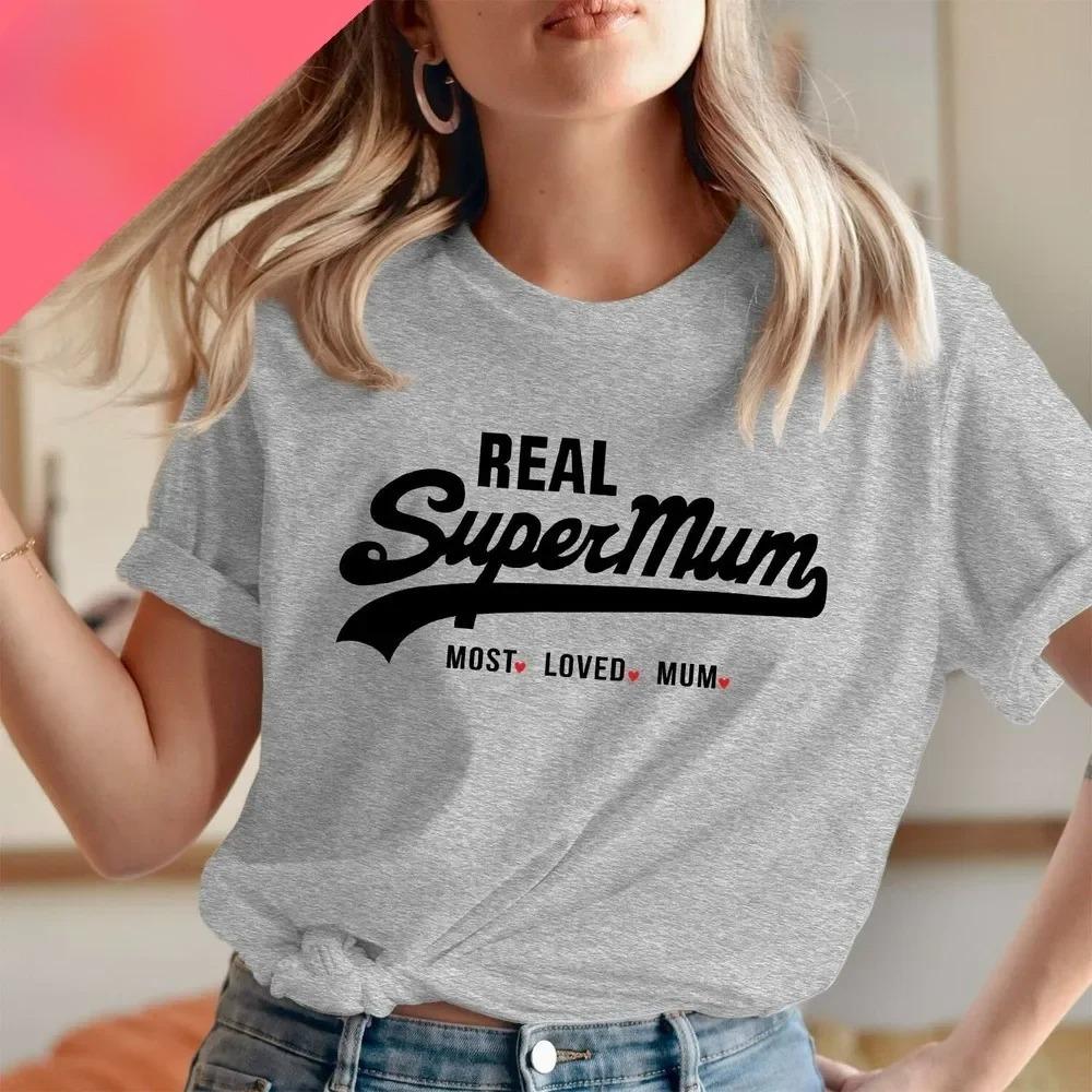 Fashion Short Sleeve Crewneck Mama Y2k Clothes Real Super Mom Superhero Mother's Day T-Shirt Most Loved Mum Tee Harajuku Top