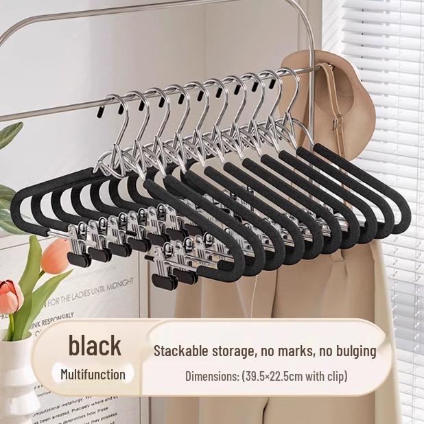 

Non-Slip Multi-Functional Pants & Clothes Hanger with Clips and Sponge, Stackable Design for Seamless Organization чорний