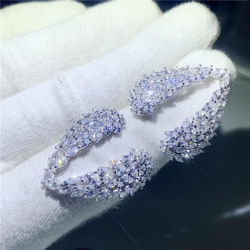 Elegant Angel Wings Feather Full Cubic Zirconia Paving Women Bride Engagement Adjustable Ring Jewelry