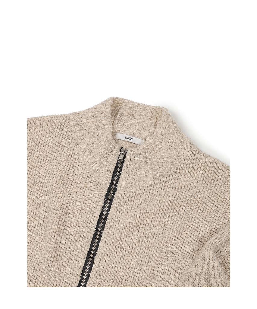 Etce Damaged Crop Net Knit Zip Up (Ivory)