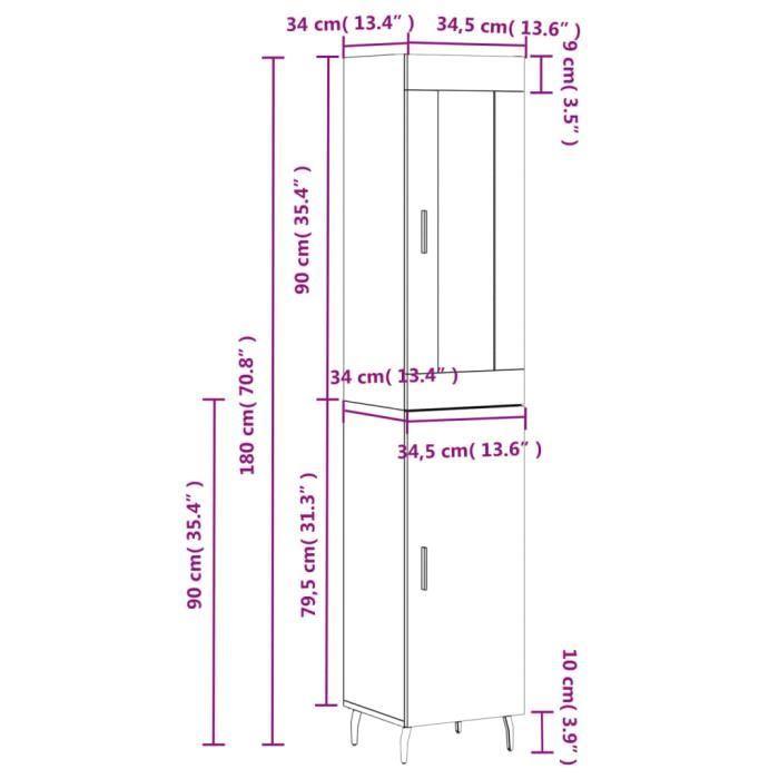 VidaXL Highboard White 34.5x34x180 Cm Engineered Wood 3200145
