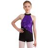 Girls Glittery Sequins Dance Leotard Mock Neck Sleeveless Figure Skating Bodysuit Strappy Back Rhythmic Gymnastics Costume