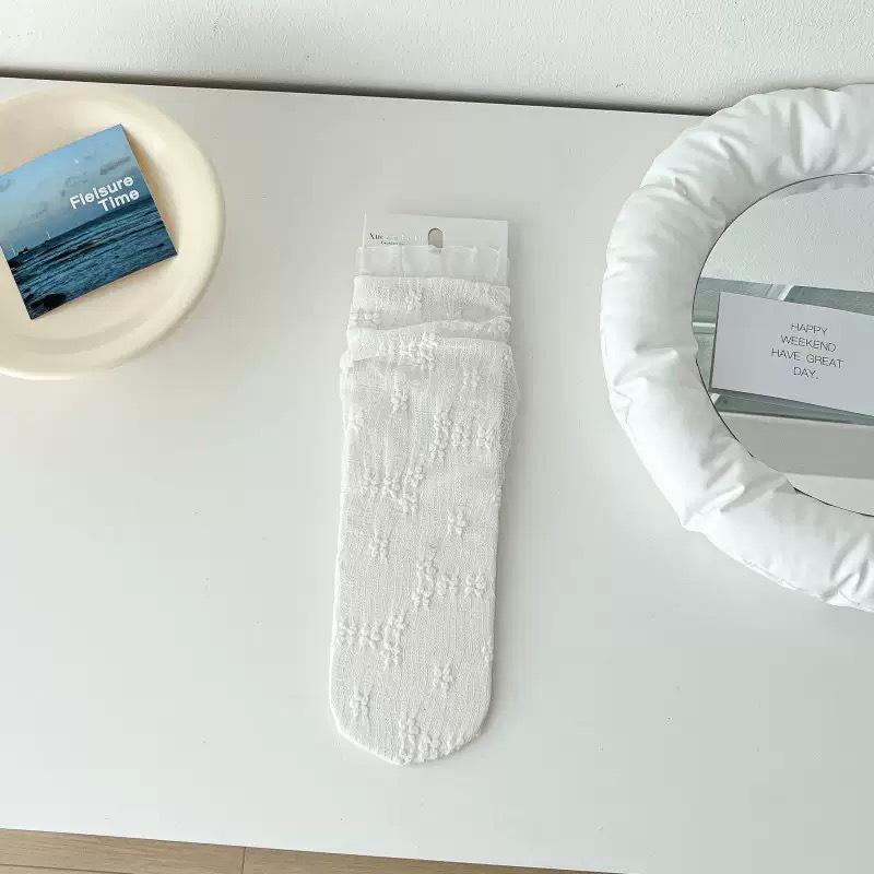 Lolita Women'S Socks Spring And Summer Thin Mesh Socks Japanese Jk Black And White Medium Tube Lace Stockings Sweet Love Lace Socks