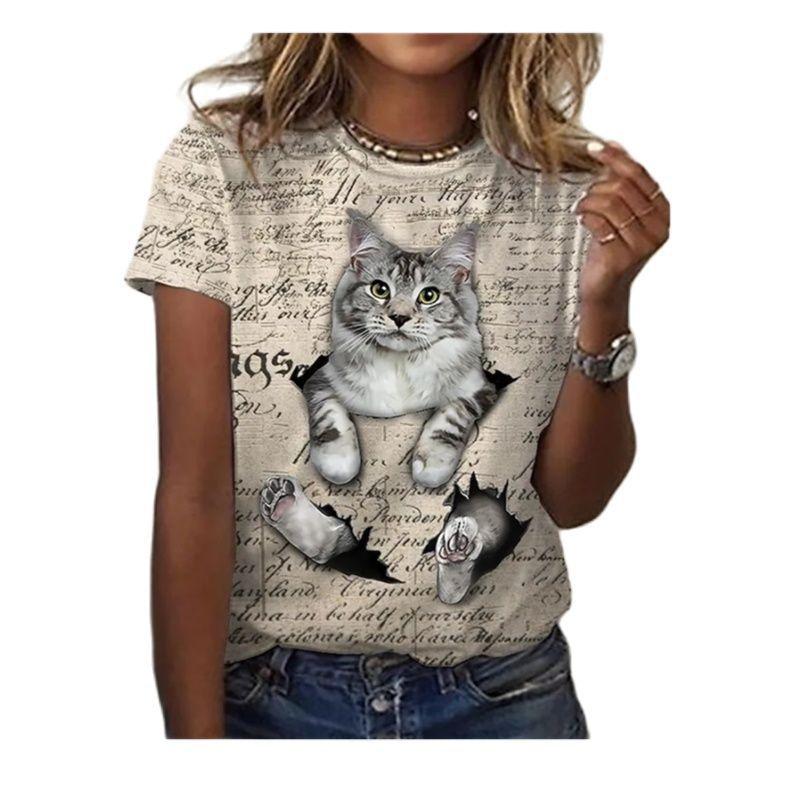 Summer Casual Digital Printed 3D Loose Round Neck Short Sleeved T-Shirts Women’s