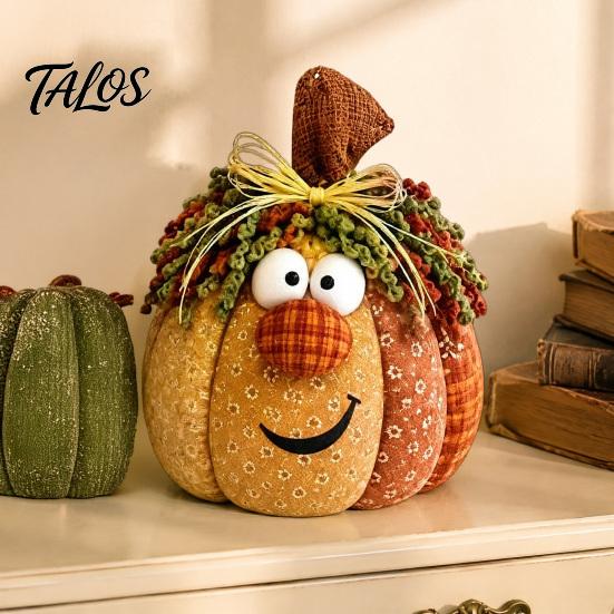 Handmade Harvest Ornaments for Thanksgiving Whimsical Patchwork Pumpkin, Pumpkin Table Decor, Cute Smiling Face Retro Decorations Halloween