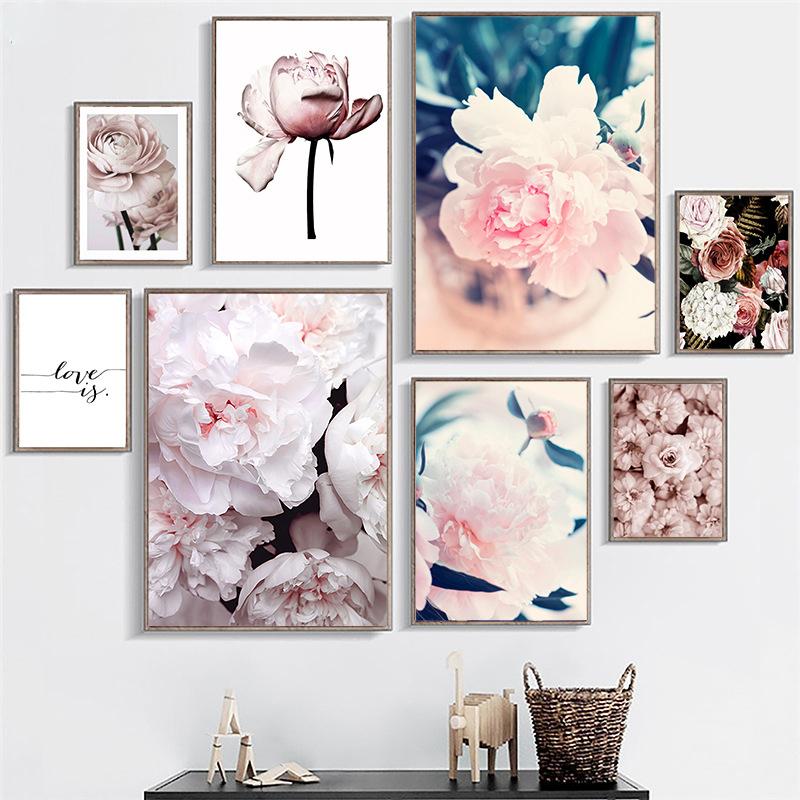 Flower Canvas Picture Wall Decoration Nordic Floral Prints Pink Rose Paintings for Home Design Modern Decoration for Home No Frame