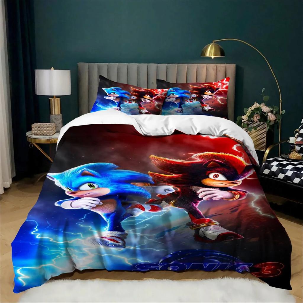 Exquisite 3D Cartoon S-Sonics Wallpaper Anime Digital Printing Bedding Set Duvet Cover Pillowcase Youth Kids Girl Boys Gift
