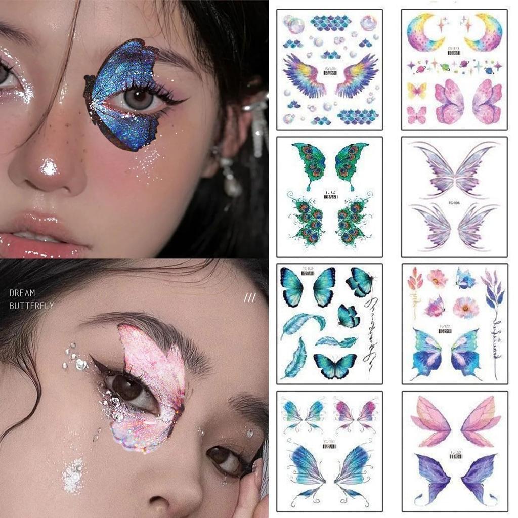 TecoKart 12 Sheets Butterfly Temporary Tattoo For Women, Waterproof Multicolor Mehndi Tattoo Stickers For Hands Face Body, Glitter Tattoo Sticker F