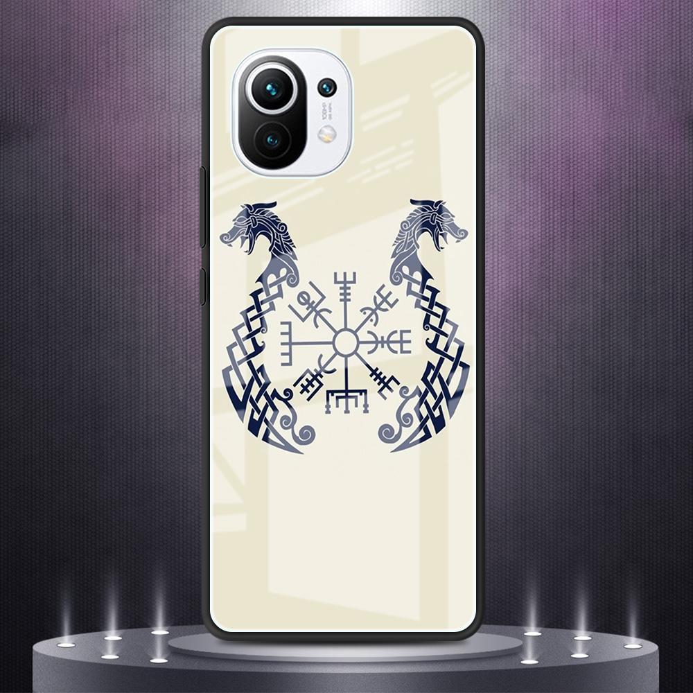 Tempered Glass Case For Xiaomi Mi Poco X3 NFC 11 Ultra Note 10 Lite 10T Pro F3 9T 11i M3 Shell Phone Cover Viking Vegvisir Logo