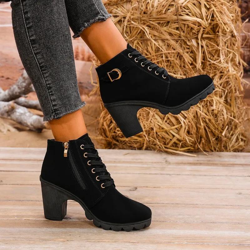 Retro Women Ankle Boots 2024 Hot Plus Size Shoes Female Modern Women's Boots Casual Round Toe Chunky Heels Side Zip Shoes Women