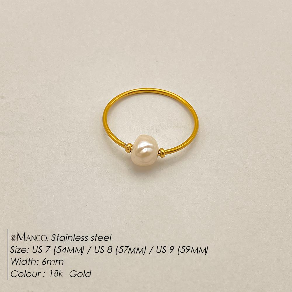 eManco Stainless Steel Boutique Freshwater Pearl Women's Ring High Quality Elegant Wedding Ring Fashion Jewelry Accessories Gift