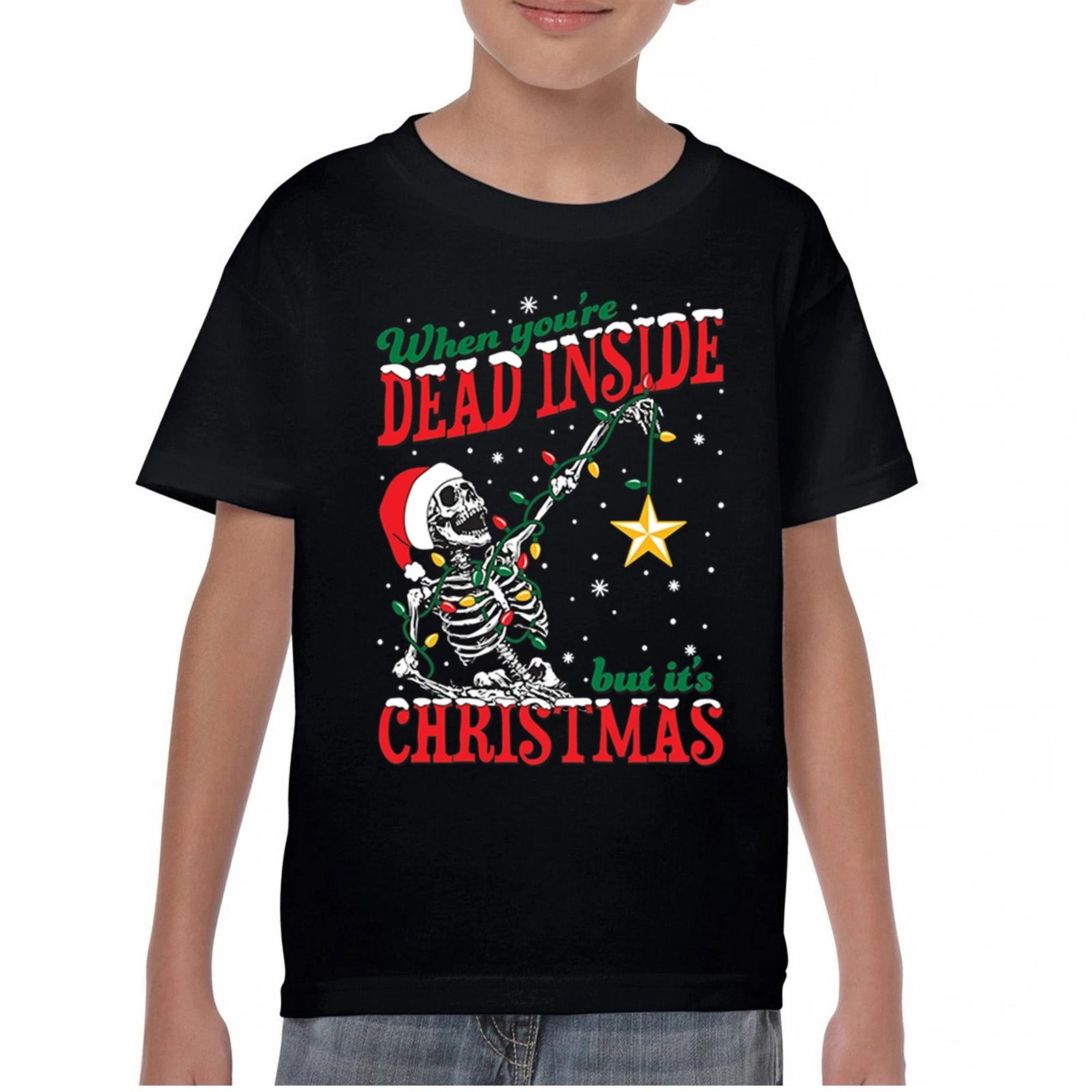 When You re Dead Inside But It s Christmas Youth kids boys T-Shirt Skeleton Santa Kids 130
