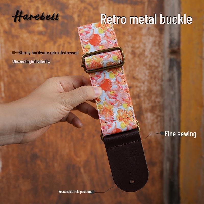 Beach Style Orange Coconut Tree Guitar Strap: Comfortably Widened Sunset Design (PO-034) In Stock
