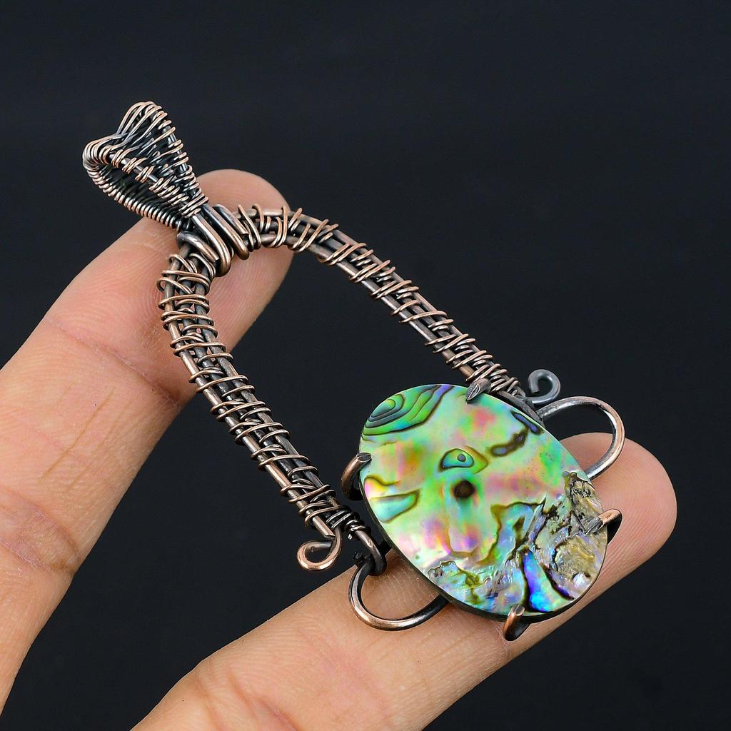 Abalone Shell 999 Copper Wire Wrapped Pendant, Handmade Gemstone Pendant Jewelry, Gifts For Wife Brand New Pendant