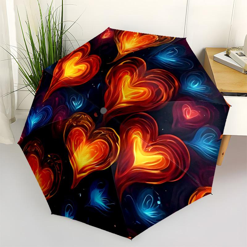 1pc Heart Flames Automatic Open/Close Umbrella, Windproof, Folding Compact Umbrella with Lightweight Design for Women/Men024
