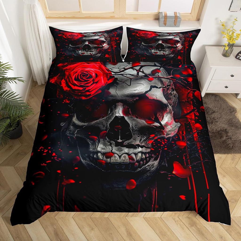 Gothic Skeleton Duvet Cover Set Pillowcase Skull Smoking Bedding Set,Soft Comfortable Duvet Cover For Bedroom