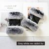 Fashionable New Sheepskin Fingerless Gloves Women's Black Leather Rabbit Fur Velvet Lined Winter Warm Short Half Finger Gloves