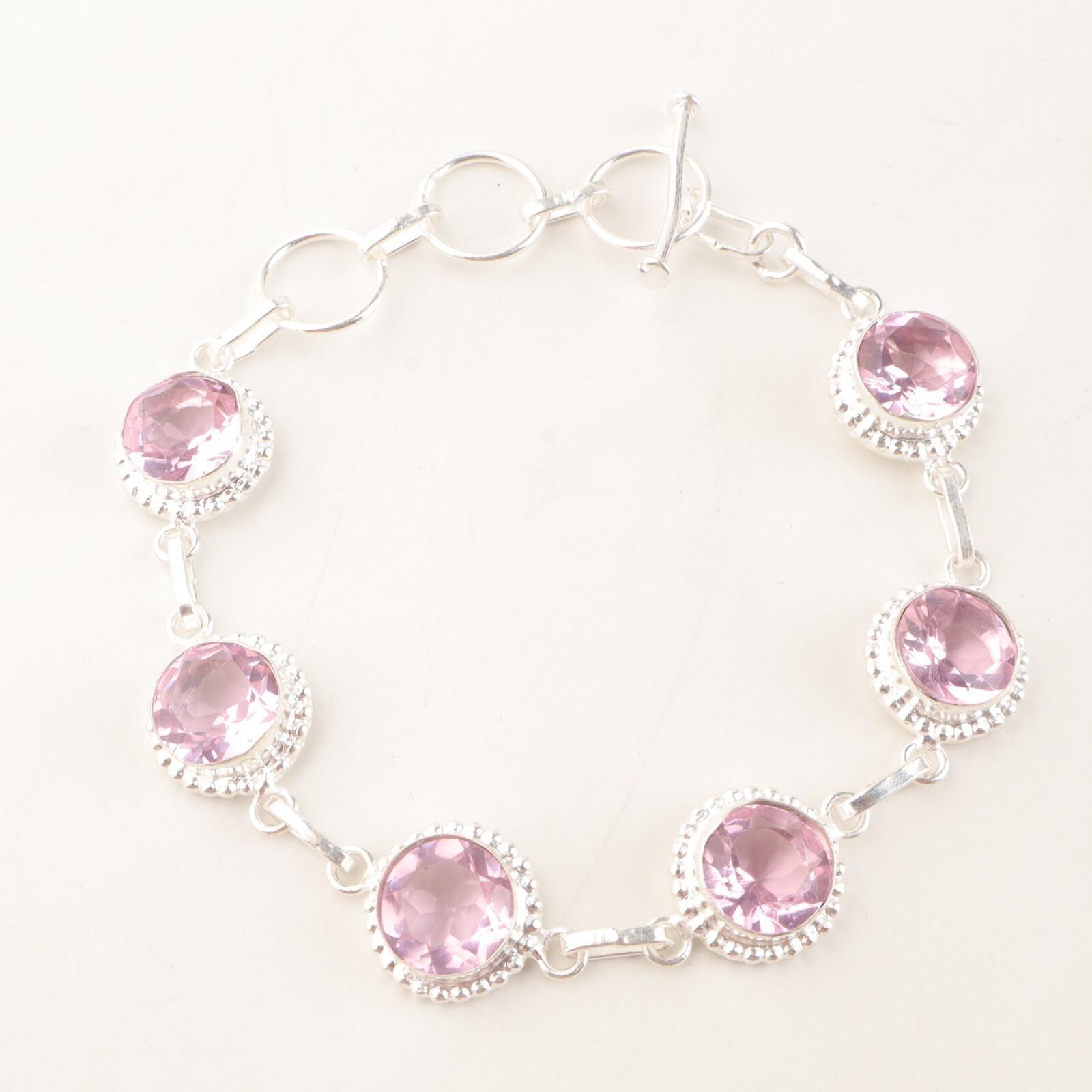 

Morganite Gemstone 925 Sterling Silver Jewelry Handmade Birthstone Bracelet 9 RB-9-8