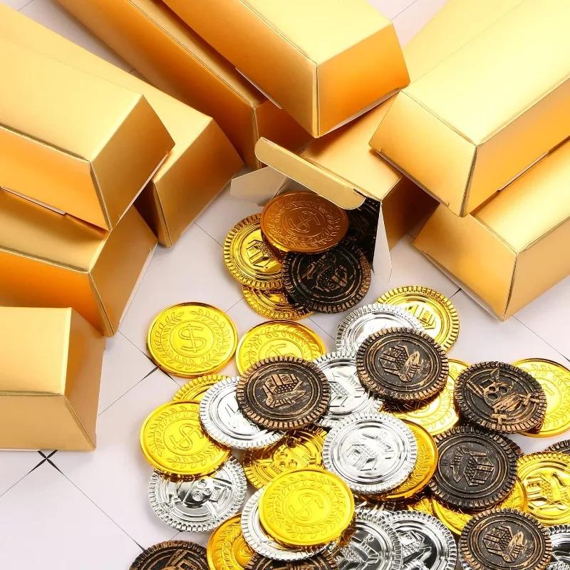 Paper Gold Bar Gift Box Golden Party Favor Pirate Theme Party Supplies Candy Bar Bag Birthday Party Decorations Baby Shower