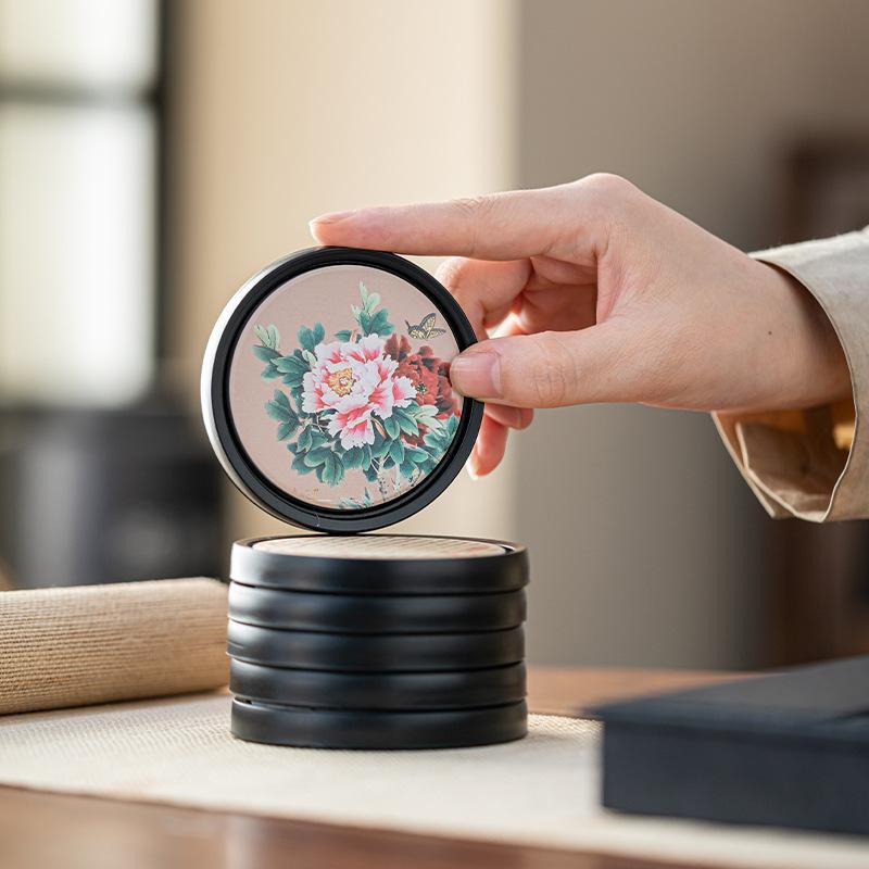 1PCS New Chinese Style Ceramic Absorbent Coaster Heat-resistant Anti-skidding Kung Fu Tea Cup Holder Insulation Pad