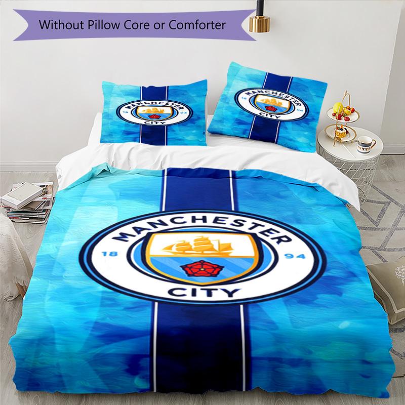 Sada povlaků na peřinu s potiskem Manchester City F.C. – obsahuje 1 povlak na peřinu a 2 odpovídající povlaky na polštář Dekorace do ložnice Vánoční dárky