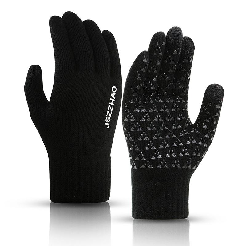 Winter Cycling Gloves Unisex Cashmere Lined Knitted Warm Full Finger Gloves Touch Screen Thicken Insulation Outdoor Sports Glove