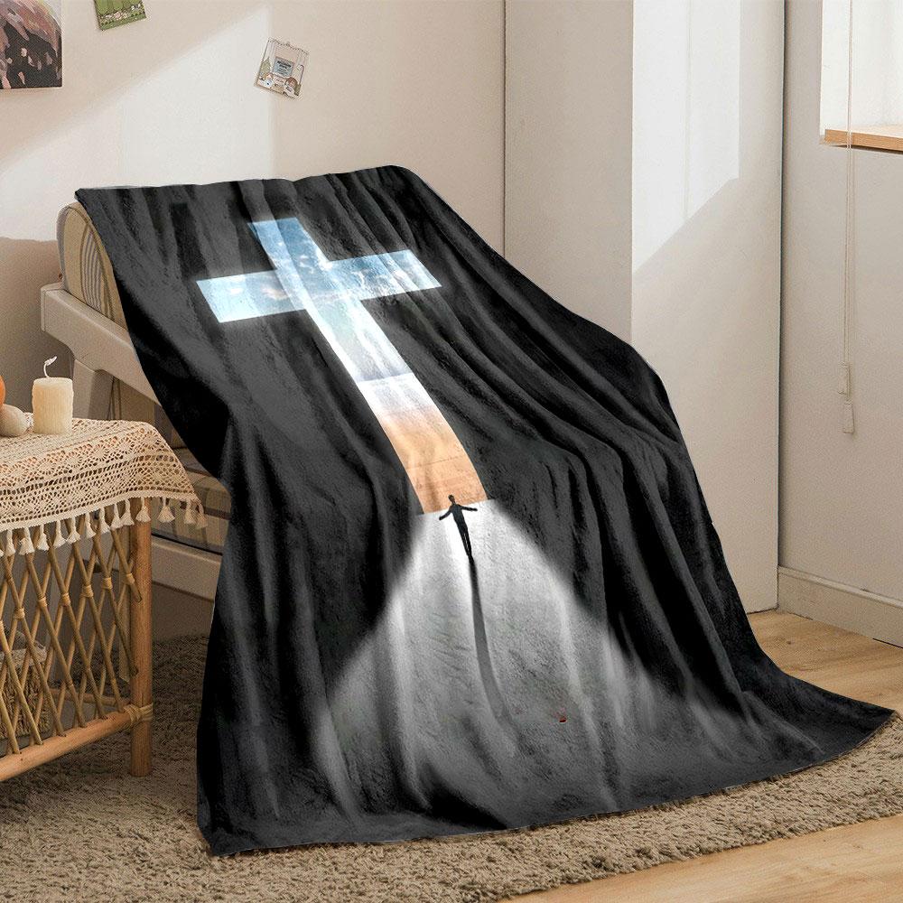 Cross Shape Seaside Sky Blanket Printed Blanket for Living Room Bed Couch lunch break Soft Cozy Blanket for Friend's festival Gift