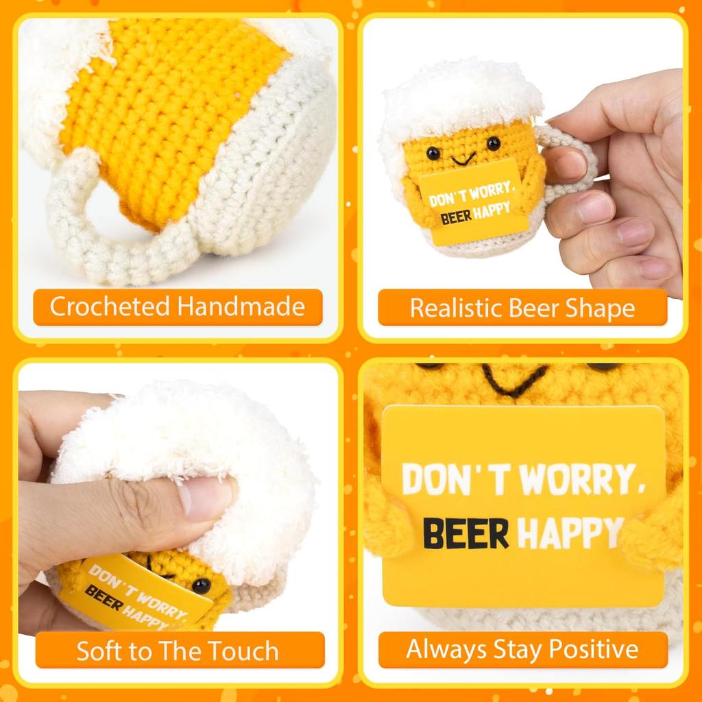 Mini Positive Potato Funny Avocado Duck Cute Knitted Crochet Doll with Card for Women Men Mom Dad Friend Birthday Cheer Up Gifts