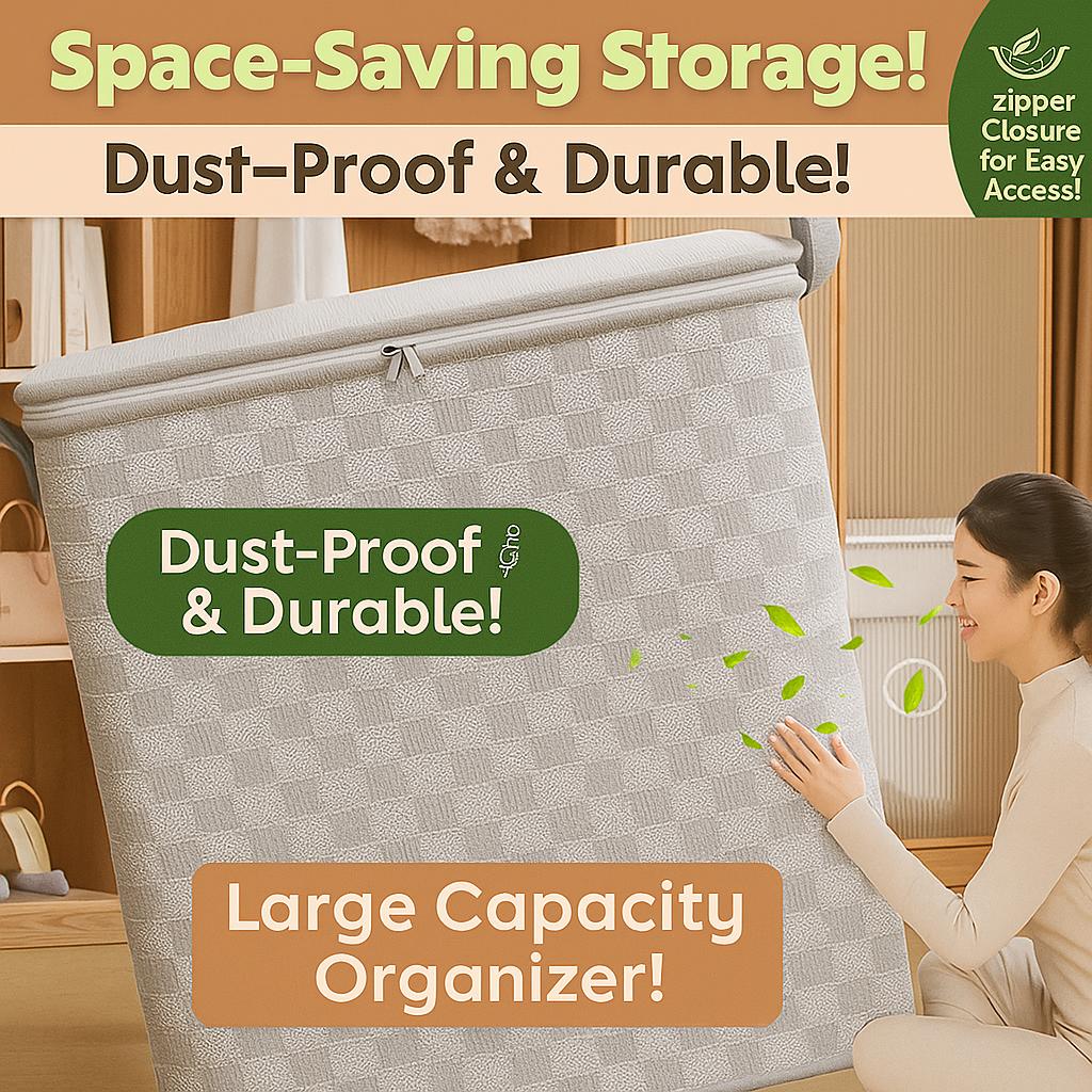 Non-Woven Quilt Storage Bag With Lids Zipper Foldable Clothes Quilt Bins Container Large Capacity Dust-Proof Bag Organize